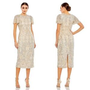 Mac Duggal Embellished Flutter Sleeve High Neck Dress #5575 ~ Size 16 ~